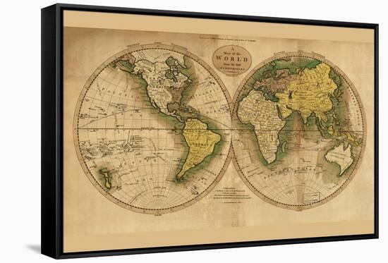 World Map-Mathew Carey-Framed Stretched Canvas