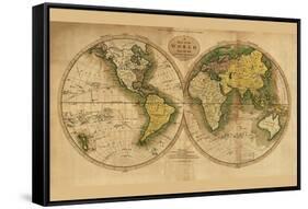 World Map-Mathew Carey-Framed Stretched Canvas