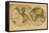 World Map-Mathew Carey-Framed Stretched Canvas