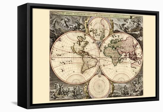 World Map-Nicolao Visscher-Framed Stretched Canvas