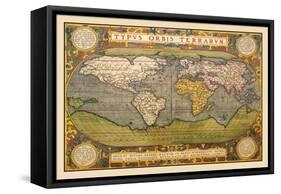 World Map-Abraham Ortelius-Framed Stretched Canvas