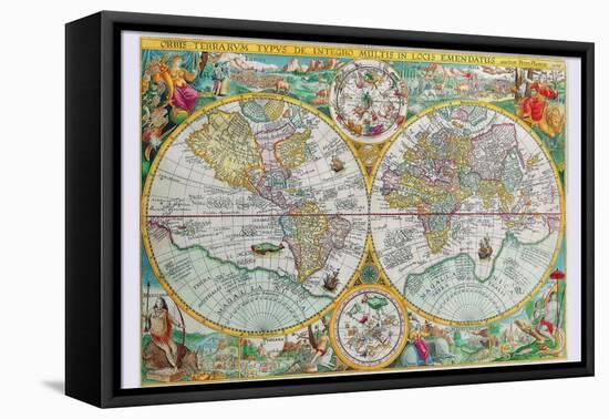 World Map-Petrus Plancius-Framed Stretched Canvas