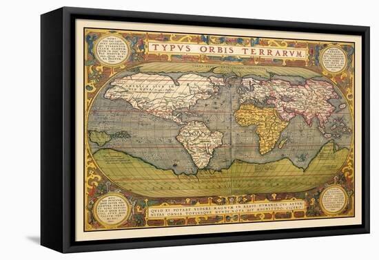 World Map-Abraham Ortelius-Framed Stretched Canvas