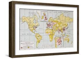 World Population Density At The End Of 19Th Century, Old Map-marzolino-Framed Art Print