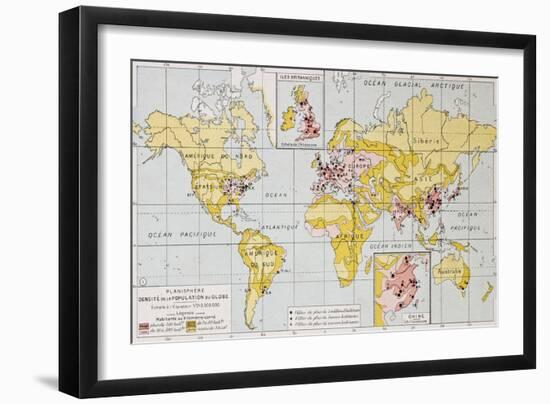 World Population Density At The End Of 19Th Century, Old Map-marzolino-Framed Art Print