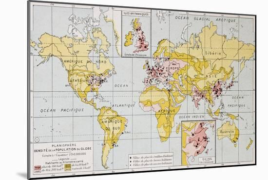 World Population Density At The End Of 19Th Century, Old Map-marzolino-Mounted Art Print