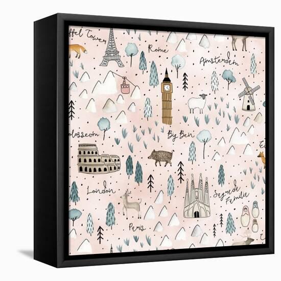 World Traveler Pattern VII-Laura Marshall-Framed Stretched Canvas