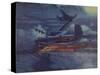 World War 2 German Heavy Bomber in Flight with Wing on Fire-null-Stretched Canvas