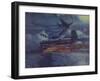 World War 2 German Heavy Bomber in Flight with Wing on Fire-null-Framed Art Print