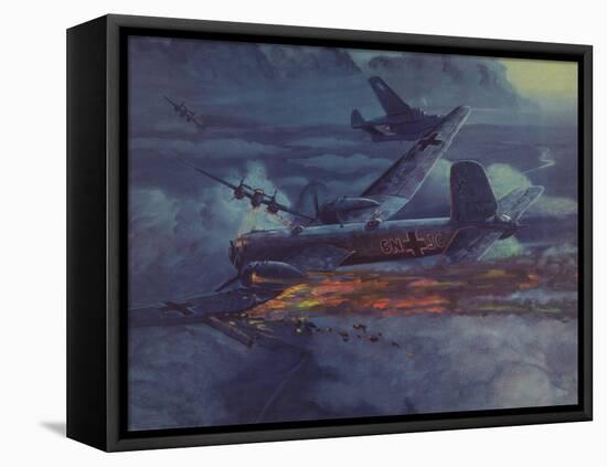 World War 2 German Heavy Bomber in Flight with Wing on Fire-null-Framed Stretched Canvas