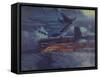 World War 2 German Heavy Bomber in Flight with Wing on Fire-null-Framed Stretched Canvas