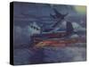 World War 2 German Heavy Bomber in Flight with Wing on Fire-null-Stretched Canvas