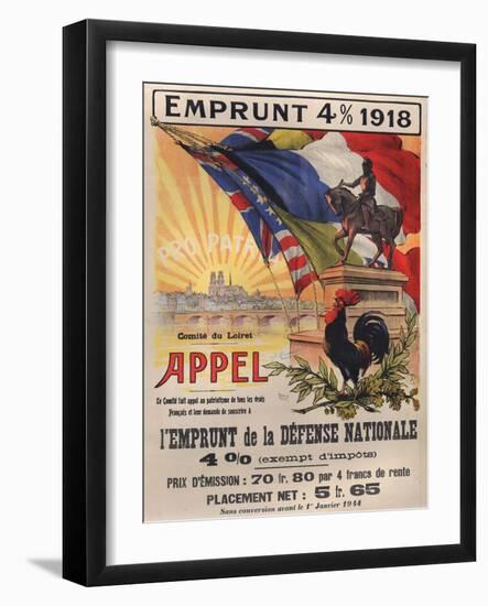 World War I Poster Features a Statue of a Mounted Joan D'Arc, Paris, 1918-null-Framed Art Print