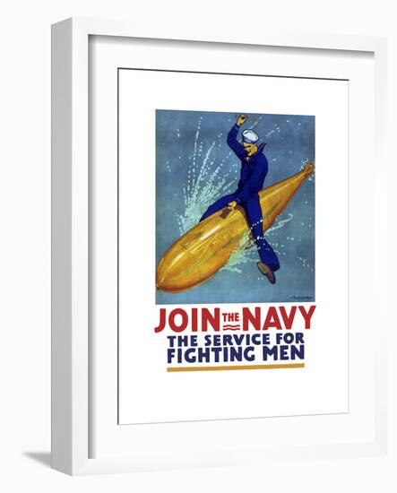 World War I Propaganda Poster of a Sailor Riding a Torpedo-Stocktrek Images-Framed Art Print