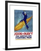 World War I Propaganda Poster of a Sailor Riding a Torpedo-Stocktrek Images-Framed Art Print