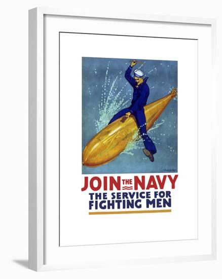 World War I Propaganda Poster of a Sailor Riding a Torpedo-Stocktrek Images-Framed Art Print