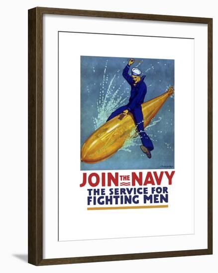 World War I Propaganda Poster of a Sailor Riding a Torpedo-Stocktrek Images-Framed Art Print