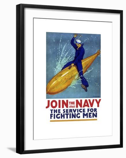 World War I Propaganda Poster of a Sailor Riding a Torpedo-Stocktrek Images-Framed Art Print