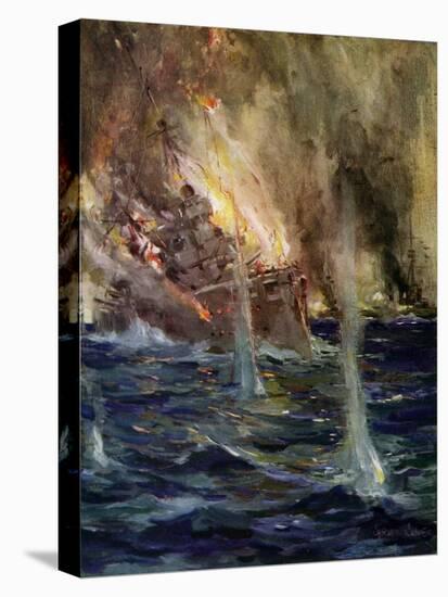 World War I- The sinking of the Gneisenau-Cyrus Cuneo-Stretched Canvas