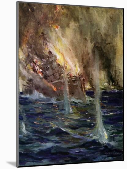World War I- The sinking of the Gneisenau-Cyrus Cuneo-Mounted Giclee Print
