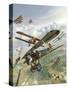 World War I U.S. Bi-Plane Attacking German Bi-Planes-Stocktrek Images-Stretched Canvas