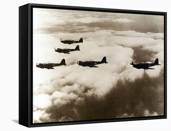 World War Ii (1939-1945), a Squad of British Aircraft Model Spitfire Flying, (October 1939)-Prisma-Framed Stretched Canvas