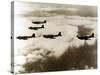 World War Ii (1939-1945), a Squad of British Aircraft Model Spitfire Flying, (October 1939)-Prisma-Stretched Canvas