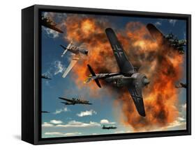 World War II Aerial Combat Between American P-51 Mustang and German Focke-Wulf 190 Fighter Planes-Stocktrek Images-Framed Stretched Canvas