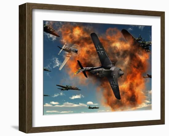 World War II Aerial Combat Between American P-51 Mustang and German Focke-Wulf 190 Fighter Planes-Stocktrek Images-Framed Photographic Print