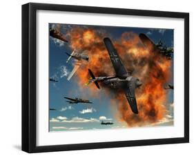 World War II Aerial Combat Between American P-51 Mustang and German Focke-Wulf 190 Fighter Planes-Stocktrek Images-Framed Photographic Print