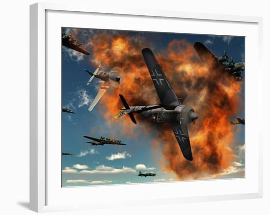 World War II Aerial Combat Between American P-51 Mustang and German Focke-Wulf 190 Fighter Planes-Stocktrek Images-Framed Photographic Print