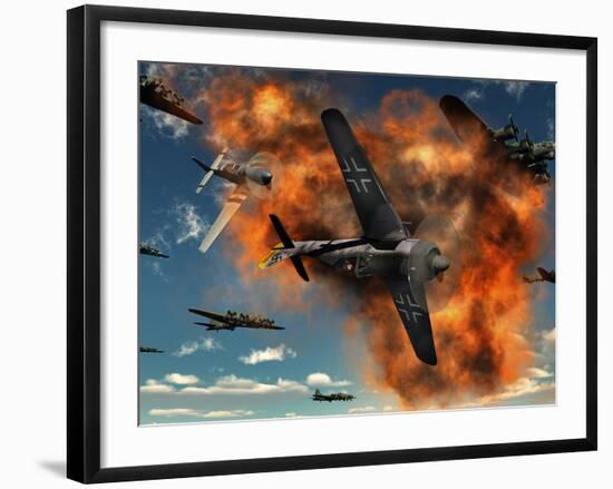 World War II Aerial Combat Between American P-51 Mustang and German Focke-Wulf 190 Fighter Planes-Stocktrek Images-Framed Photographic Print