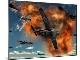 World War II Aerial Combat Between American P-51 Mustang and German Focke-Wulf 190 Fighter Planes-Stocktrek Images-Mounted Photographic Print