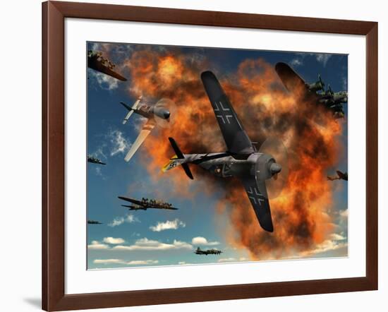 World War II Aerial Combat Between American P-51 Mustang and German Focke-Wulf 190 Fighter Planes-Stocktrek Images-Framed Photographic Print