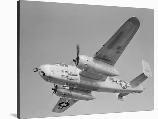 World War II B-25 Aircraft Training in Sky-null-Stretched Canvas