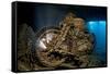 World War II Bsa M20 Motorbike in the Hold of Thistlegorm Wreck. Sha'Ab Ali, Sinai, Egypt. Red Sea-Alex Mustard-Framed Stretched Canvas