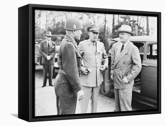 World War II Photo of President Harry Truman Talking to General Eisenhower and Hickey-null-Framed Stretched Canvas