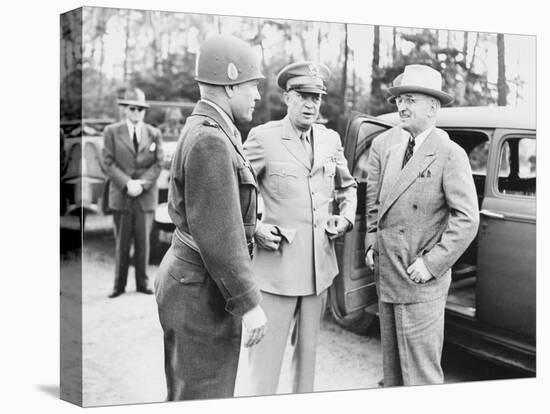 World War II Photo of President Harry Truman Talking to General Eisenhower and Hickey-null-Stretched Canvas