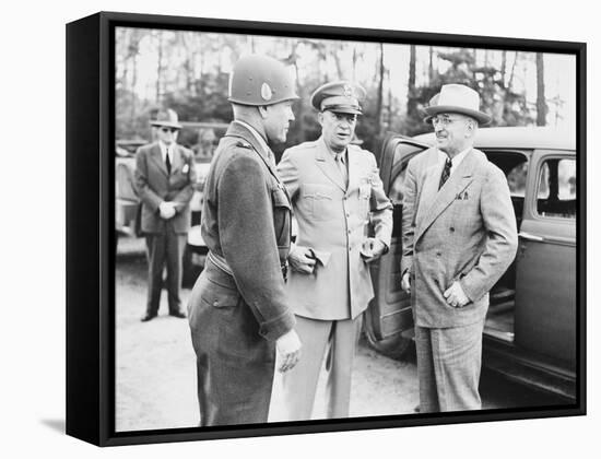 World War II Photo of President Harry Truman Talking to General Eisenhower and Hickey-null-Framed Stretched Canvas