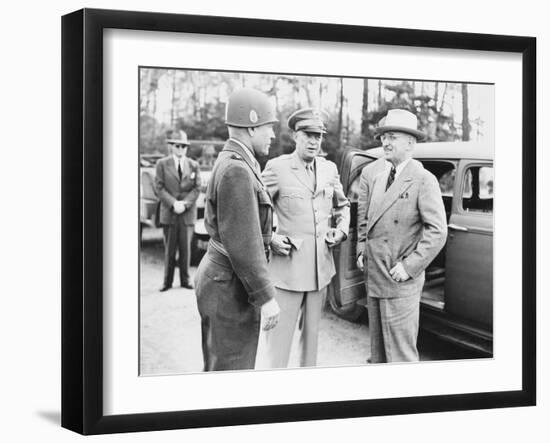 World War II Photo of President Harry Truman Talking to General Eisenhower and Hickey-null-Framed Photographic Print