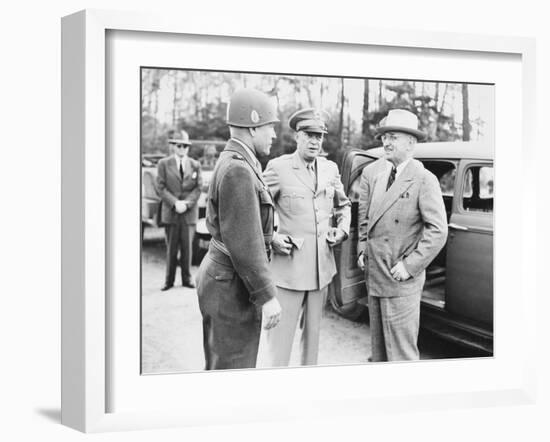 World War II Photo of President Harry Truman Talking to General Eisenhower and Hickey-null-Framed Photographic Print