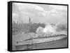 World War II Photo of RMS Queen Mary Arriving in New York Harbor-null-Framed Stretched Canvas