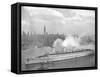 World War II Photo of RMS Queen Mary Arriving in New York Harbor-null-Framed Stretched Canvas