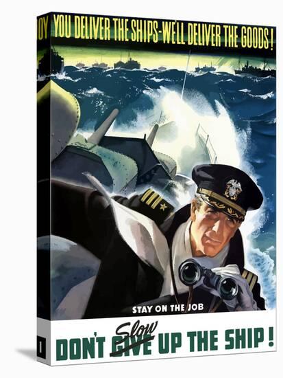 World War II Poster of a Navy Commander with Binoculars Aboard a Battleship-Stocktrek Images-Stretched Canvas