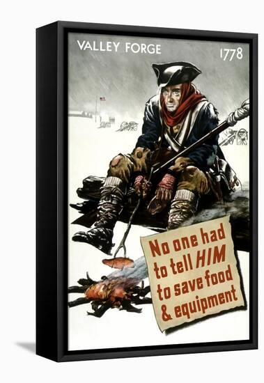 World War II Poster of a Revolutionary War Soldier Cooking over a Fire-null-Framed Stretched Canvas