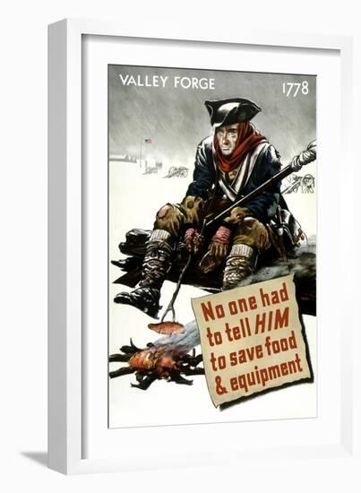 World War II Poster of a Revolutionary War Soldier Cooking over a Fire-null-Framed Art Print