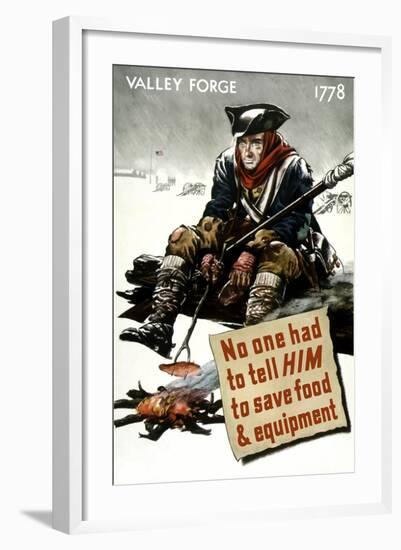World War II Poster of a Revolutionary War Soldier Cooking over a Fire-null-Framed Art Print