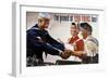 World War II Poster of a Sailor Shaking Hands with Factory Workers-null-Framed Art Print