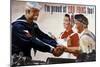 World War II Poster of a Sailor Shaking Hands with Factory Workers-null-Mounted Premium Giclee Print