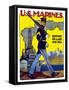 World War II Poster of a U.S. Marine Marching Along a Dock-Stocktrek Images-Framed Stretched Canvas